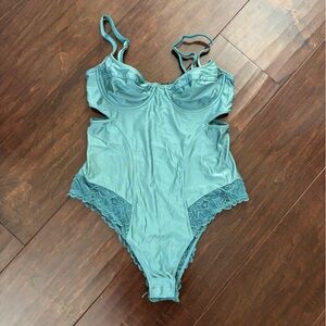 Urban Outfitters Teal Lace-Trim Cutout Bodysuit